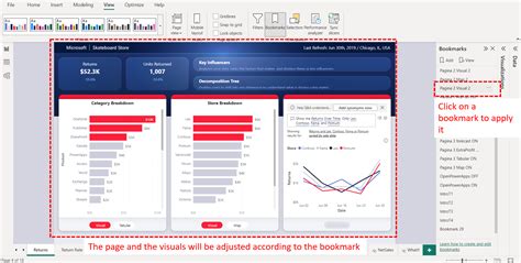 Using Power BI Bookmarks & Buttons .